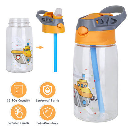 Kids water bottle GemGear 16.2oz leak-proof with straw push-button lid orange gray ship on Tampa Home & Garden Store