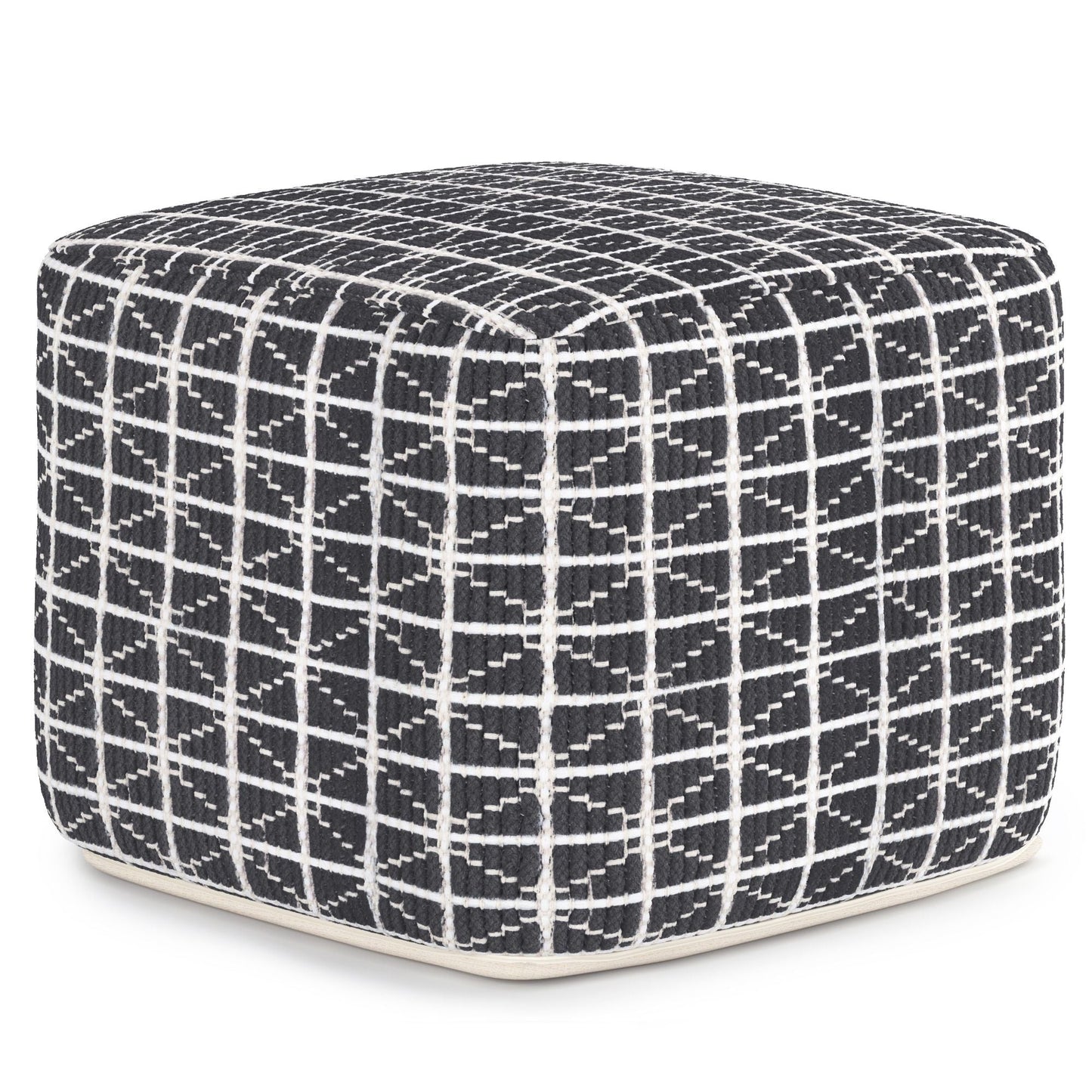 Noreen Upholstered Square Pouf Hand Woven Dark black/white plaid fabric, ottoman by Unique Piece Furniture on Tampa Home & Garden Store