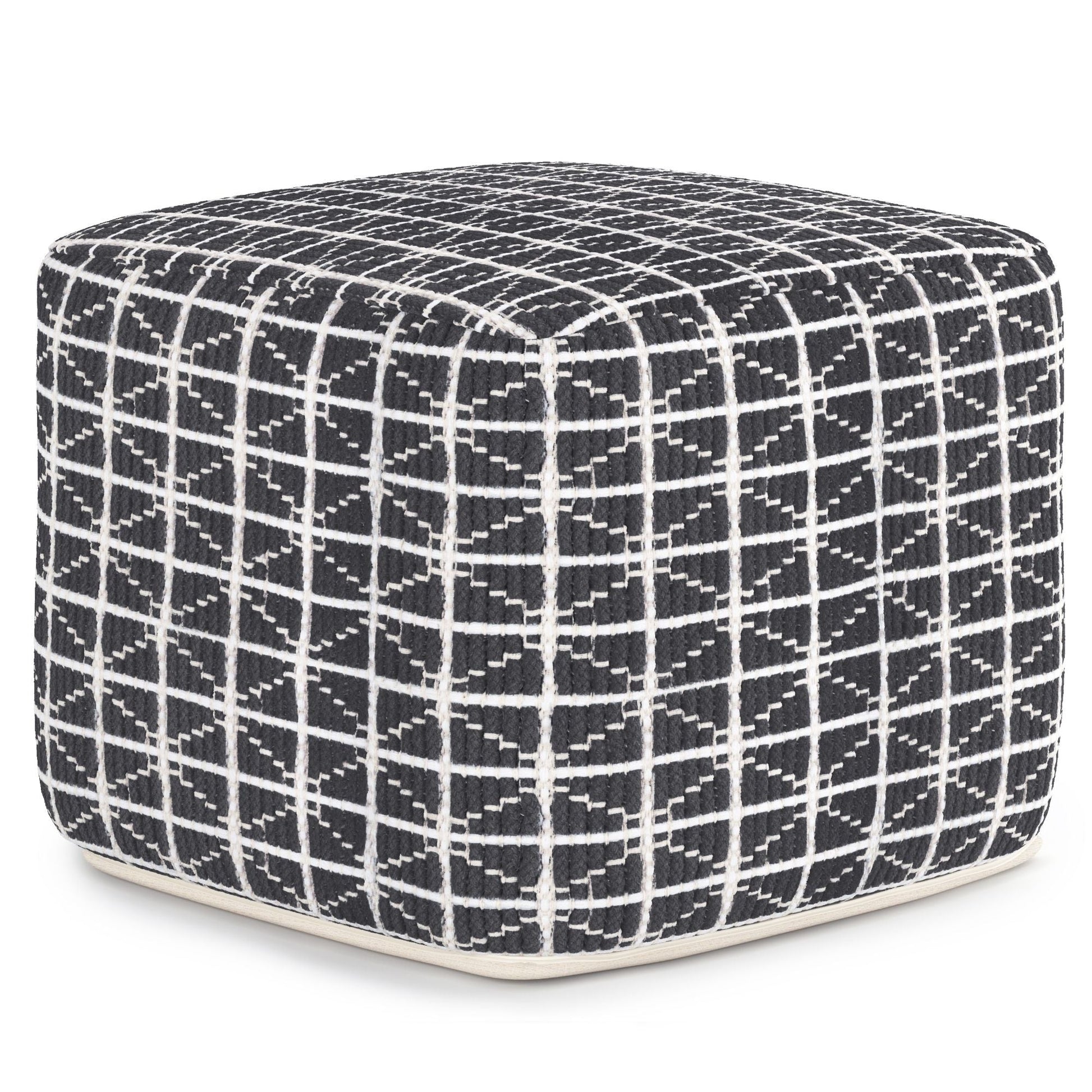 Noreen Upholstered Square Pouf Hand Woven Dark black/white plaid fabric, ottoman by Unique Piece Furniture on Tampa Home & Garden Store