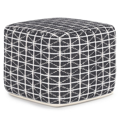 Noreen Upholstered Square Pouf Hand Woven Dark black/white plaid fabric, ottoman by Unique Piece Furniture on Tampa Home & Garden Store