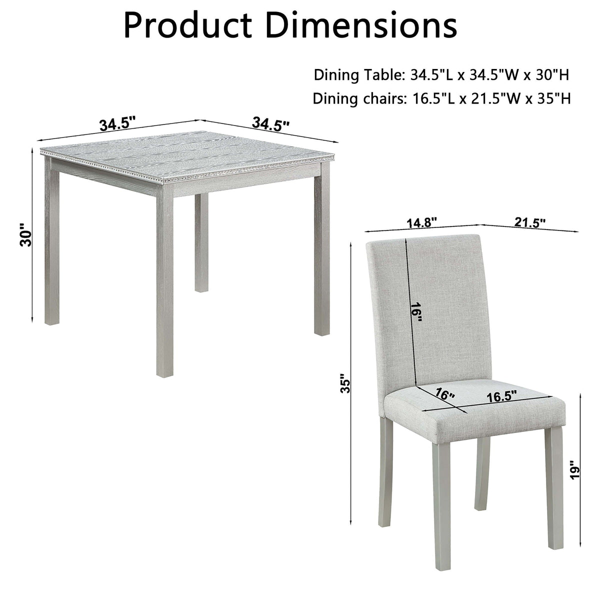Dining Table Set with Crystal Decoration and Upholstered Gray Chairs, 5-Piece by HouseOfZazla on Tampa Home & Garden Store