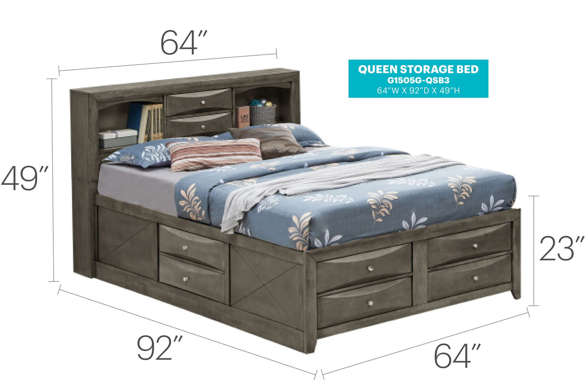 Queen storage bed with bookcase headboard in dark wood by HouseOfZazla with drawers on Tampa Home & Garden Store