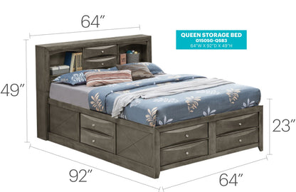 Queen storage bed with bookcase headboard in dark wood by HouseOfZazla with drawers on Tampa Home & Garden Store