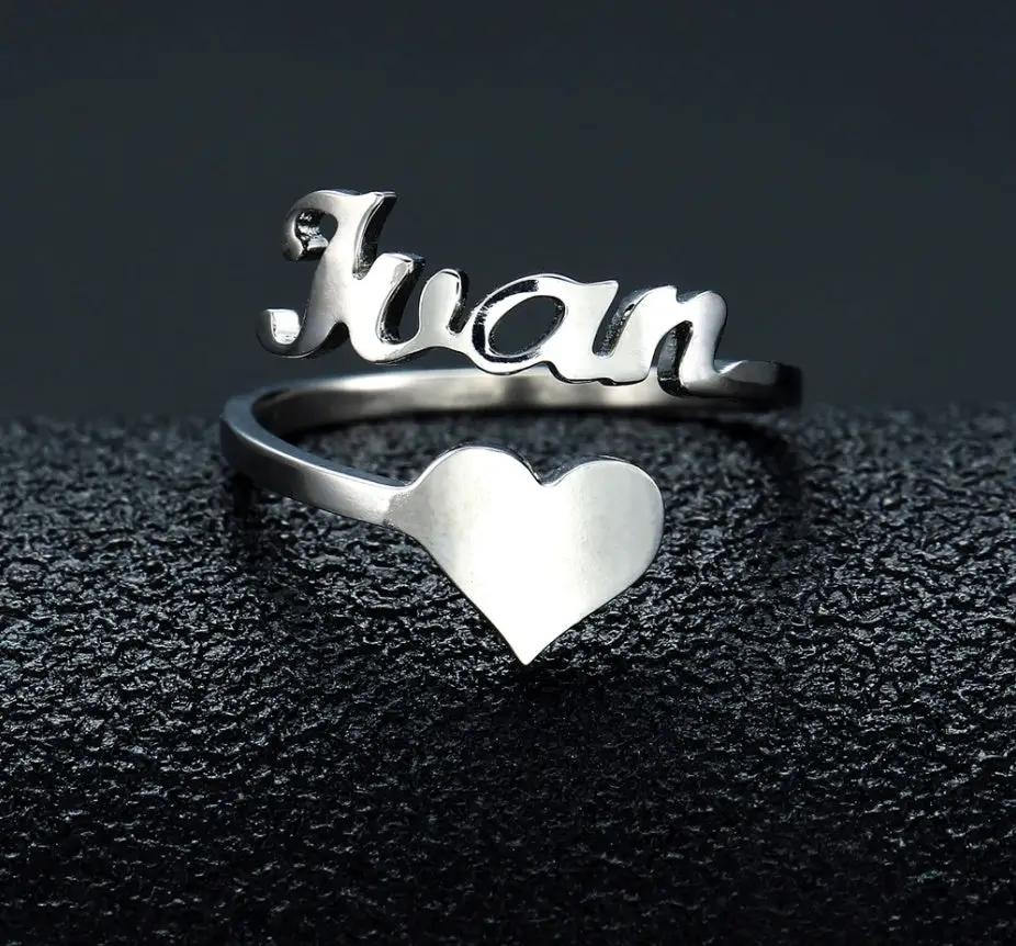 Custom name Nan ring with heart accent in silver stainless steel, two-piece ring set on Tampa Home & Garden Store