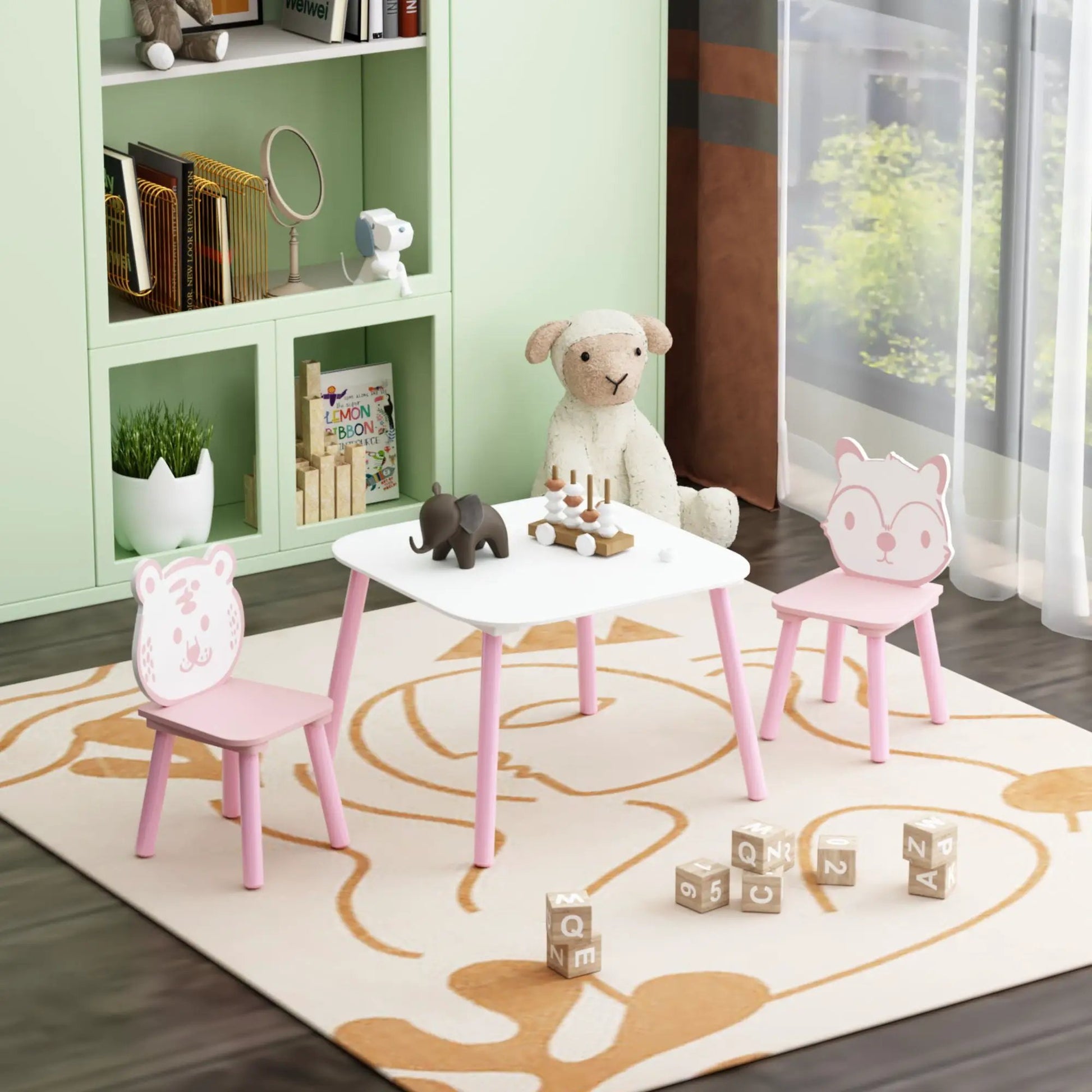 Table and chair set, 3-piece pink/white desk with animal-backrest by Unique Piece Furniture on Tampa Home & Garden Store