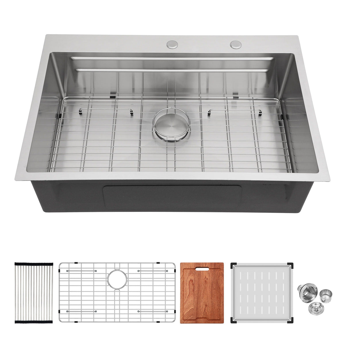 Drop-in sink 33in 16G stainless steel black ledge workstation HouseOfZazla on Tampa Home & Garden Store