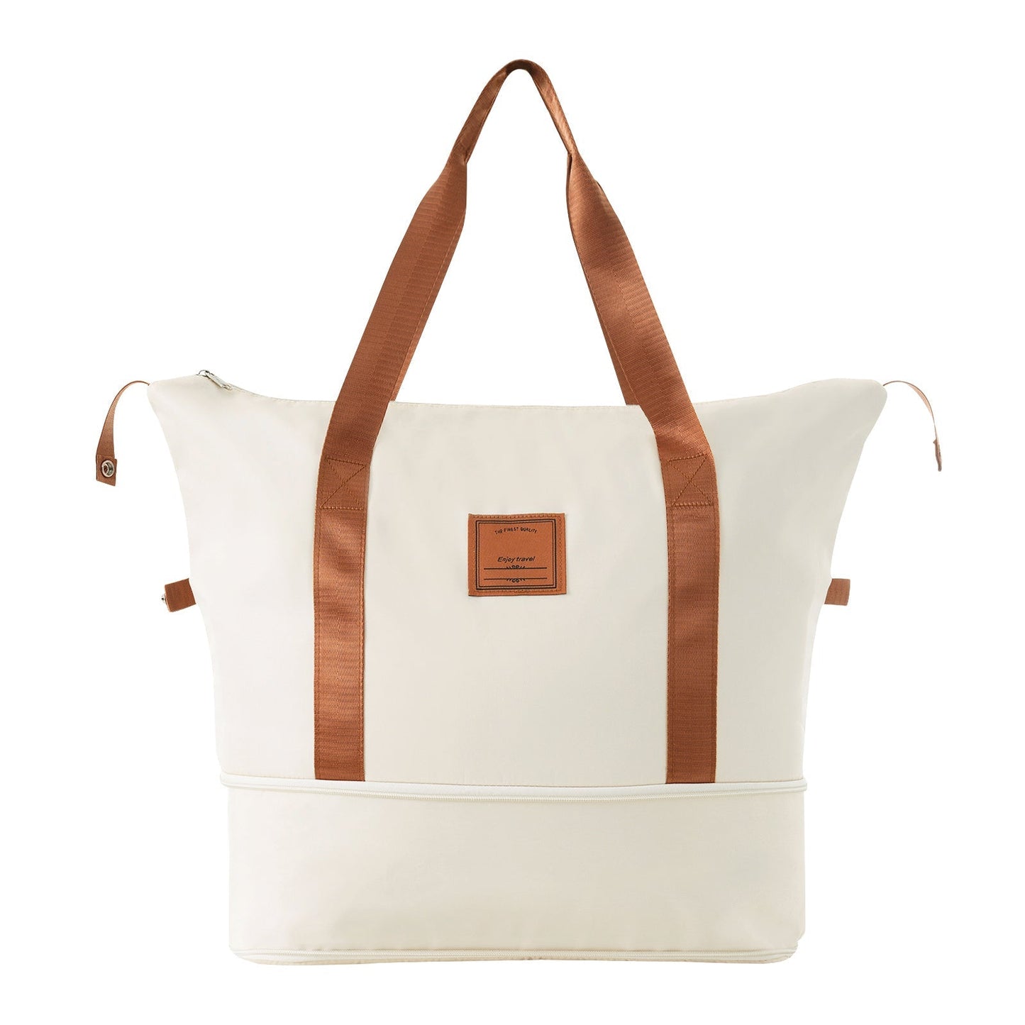 Luggage tote bag HouseOfZazla white canvas with brown webbing straps on Tampa Home & Garden Store