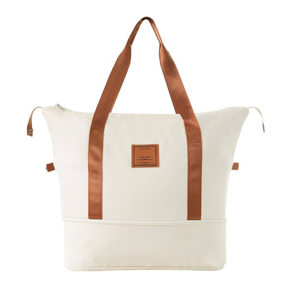 Luggage tote bag HouseOfZazla white canvas with brown webbing straps on Tampa Home & Garden Store