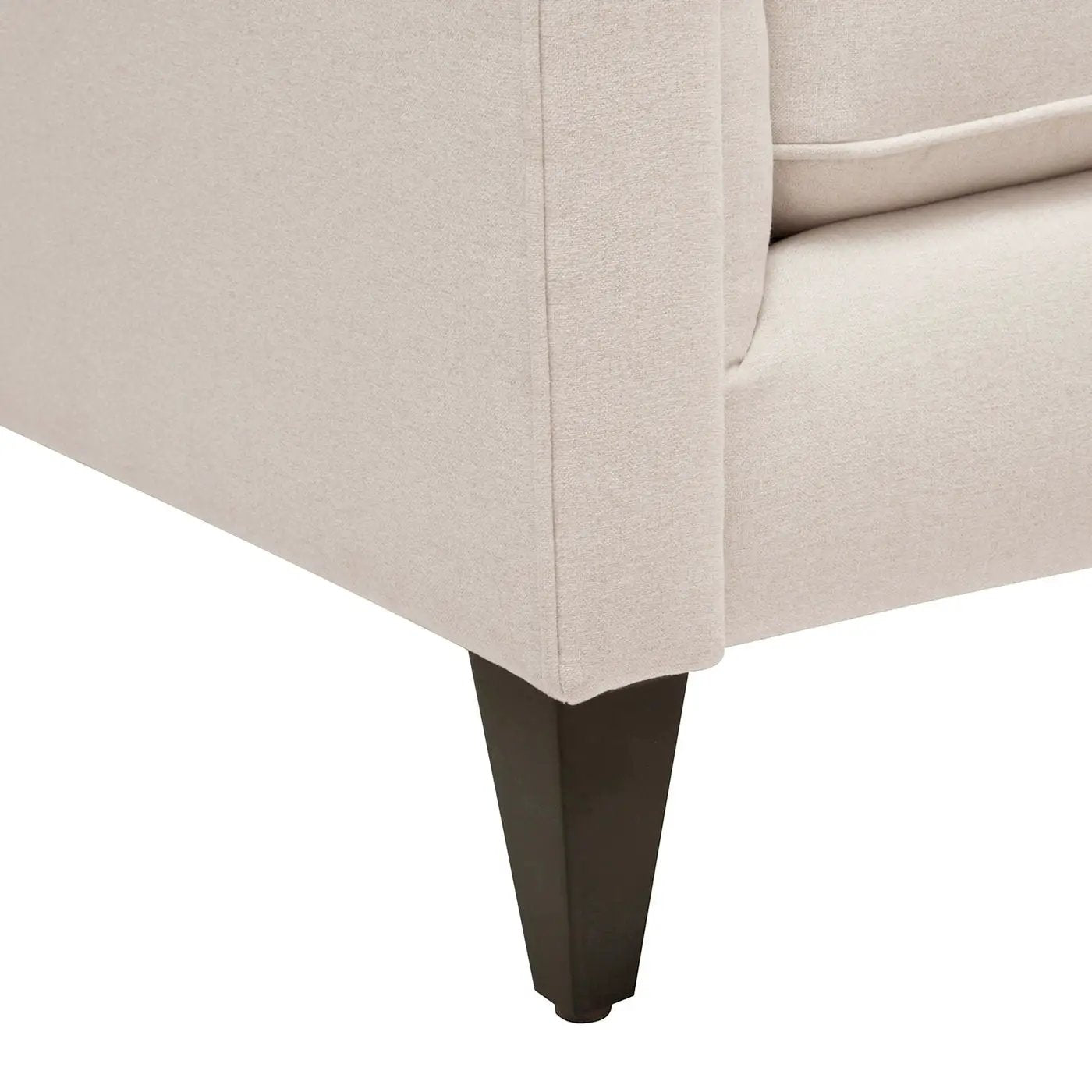 Jack - Modern Tuxedo Tufted Sofa with beige fabric upholstery and a dark wood tapered leg on Tampa Home & Garden Store