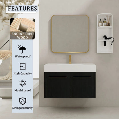 Modern Wall Mounted Vanity with Resin Sink Rack