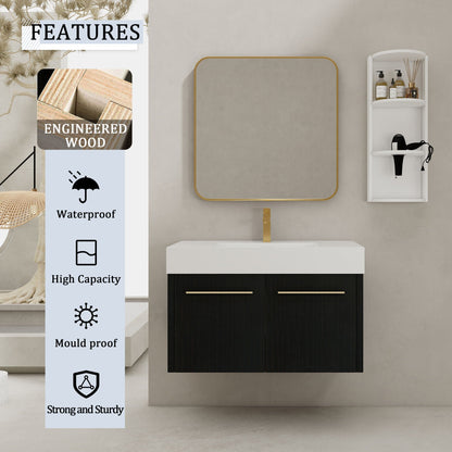 Modern wall mounted bathroom vanity with resin sink and white storage rack by HouseOfZazla on Tampa Home & Garden Store