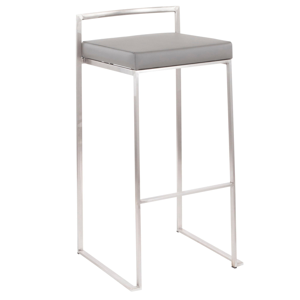 Contemporary stackable barstool with padded gray seat and silver metal frame on Tampa Home & Garden Store