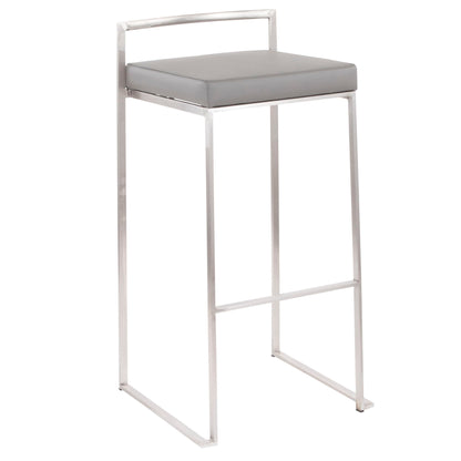 Contemporary stackable barstool with padded gray seat and silver metal frame on Tampa Home & Garden Store