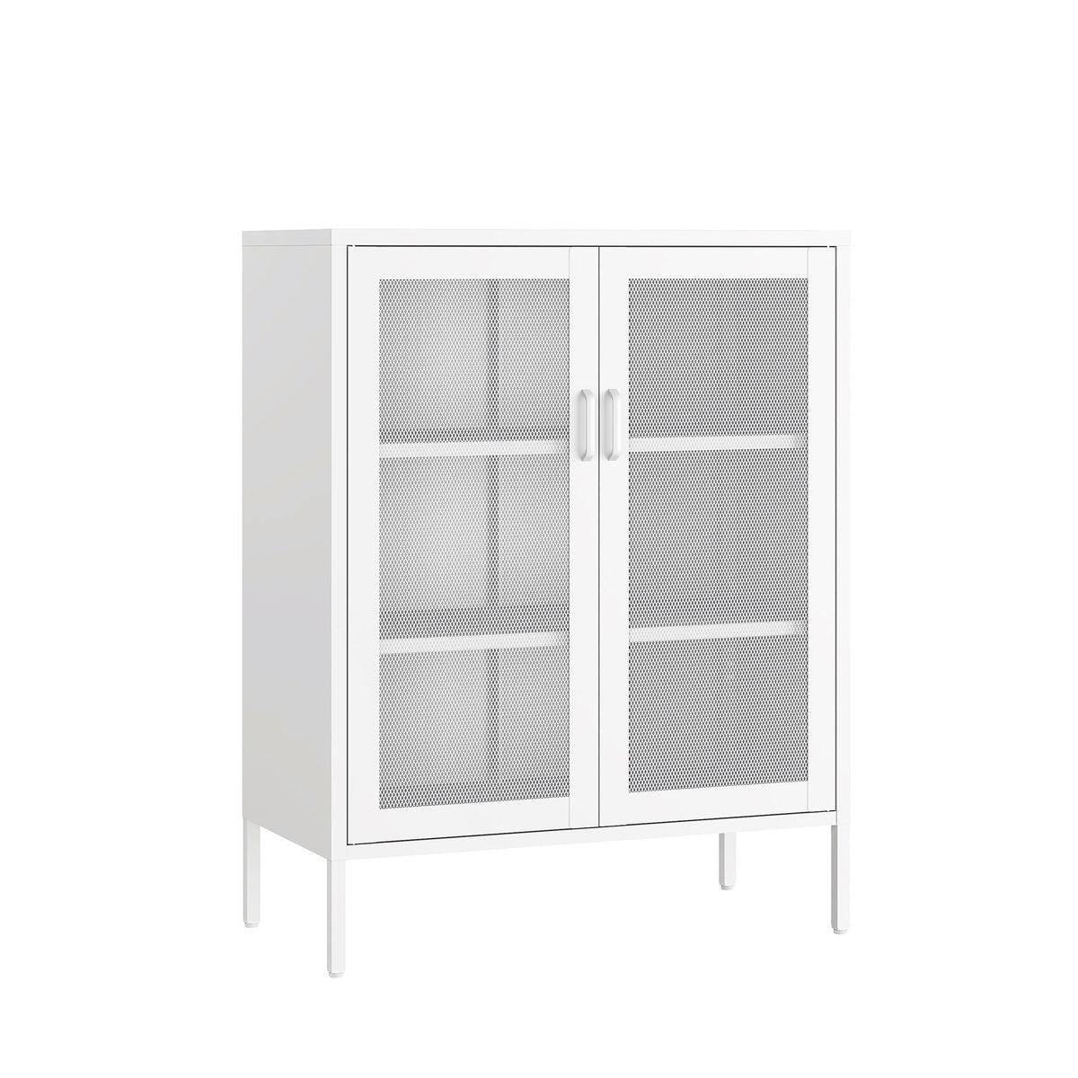 Metal accent cabinet with adjustable shelves, white finish and mesh doors HouseOfZazla on Tampa Home & Garden Store