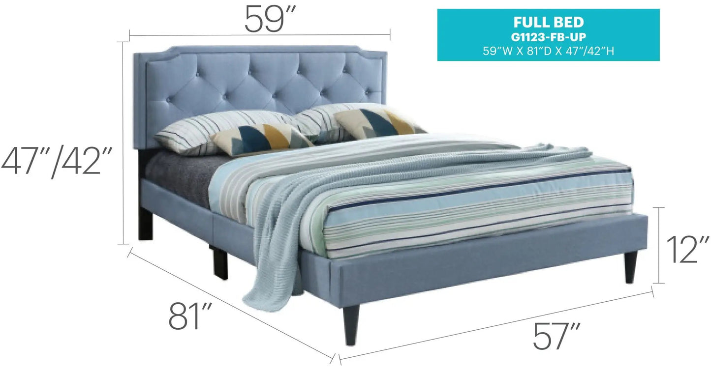 Button tufted upholstered bed in blue fabric by Unique Piece Furniture, full on Tampa Home & Garden Store