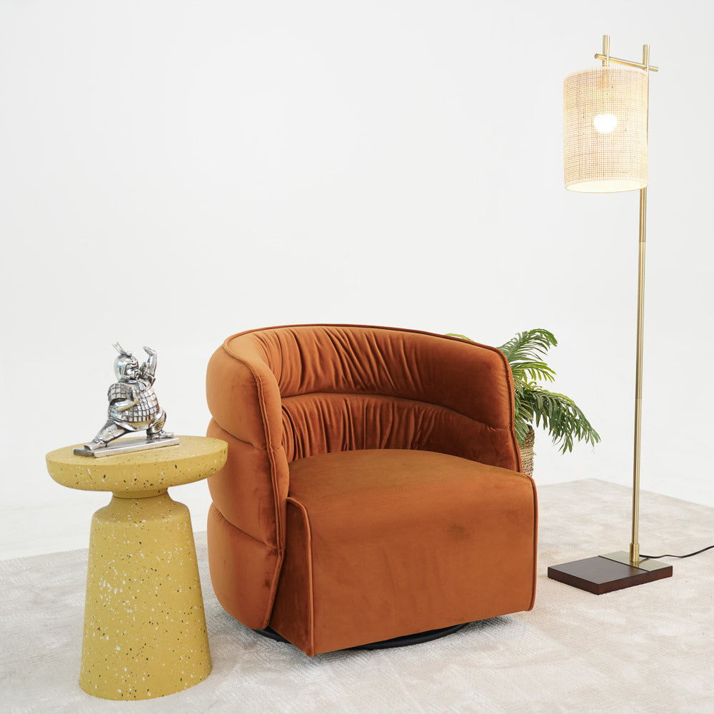 Walden Stylish Swivel Chair with Integrated Armrests in orange velvet by HouseOfZazla on Tampa Home & Garden Store