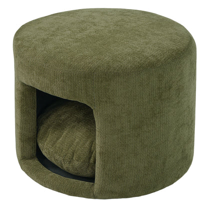 Ottoman green pet-friendly with removable cushion and hidden pet nook in olive green fabric on Tampa Home & Garden Store