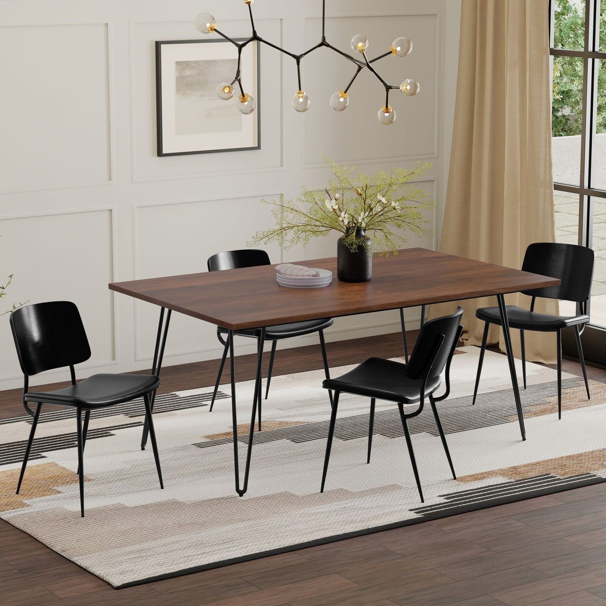 Square Mango Wood Dining Table with Hairpin Legs in warm wood finish by HouseOfZazla on Tampa Home & Garden Store