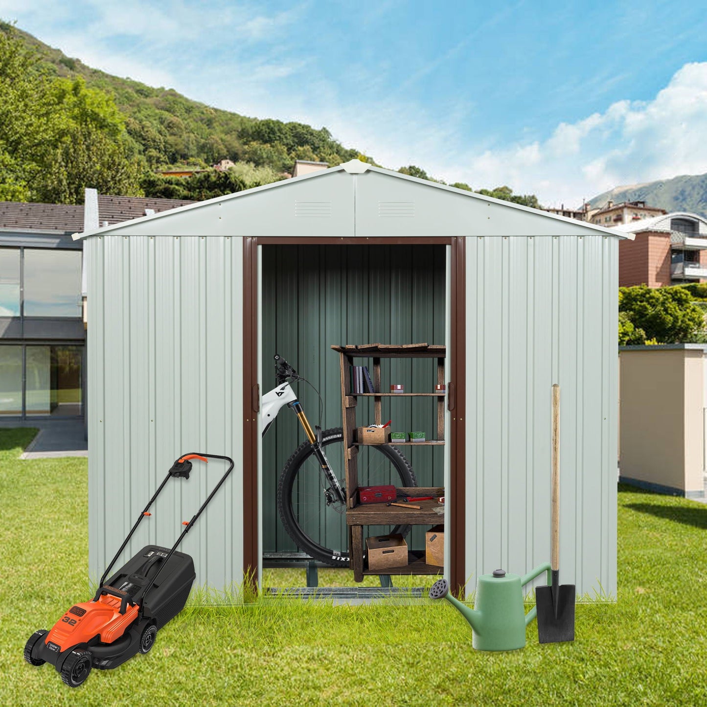 White Outdoor Metal Shed and Tool Storage