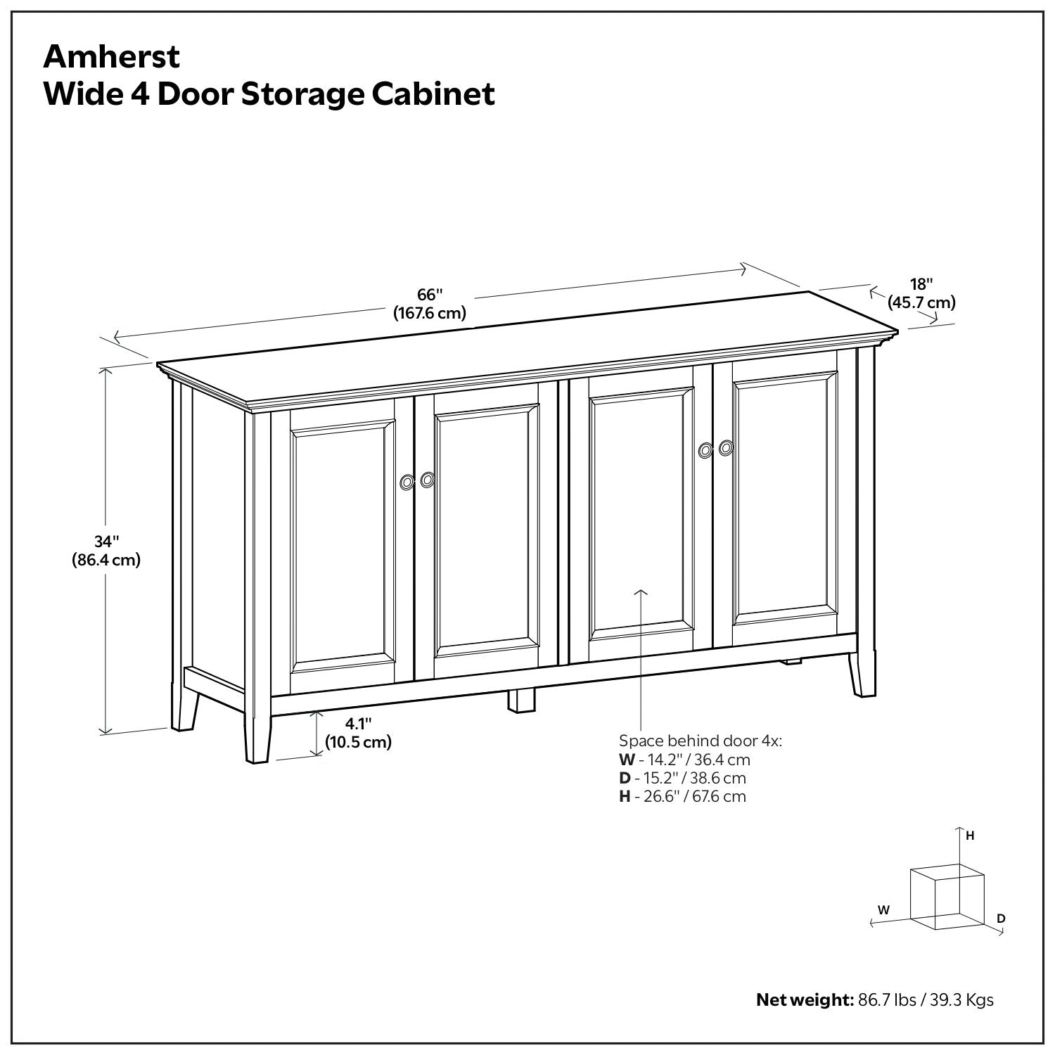 Amherst wide 4-door storage cabinet by HouseOfZazla, accent cabinet with four paneled doors on Tampa Home & Garden Store