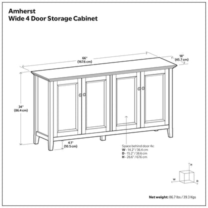 Amherst wide 4-door storage cabinet by HouseOfZazla, accent cabinet with four paneled doors on Tampa Home & Garden Store