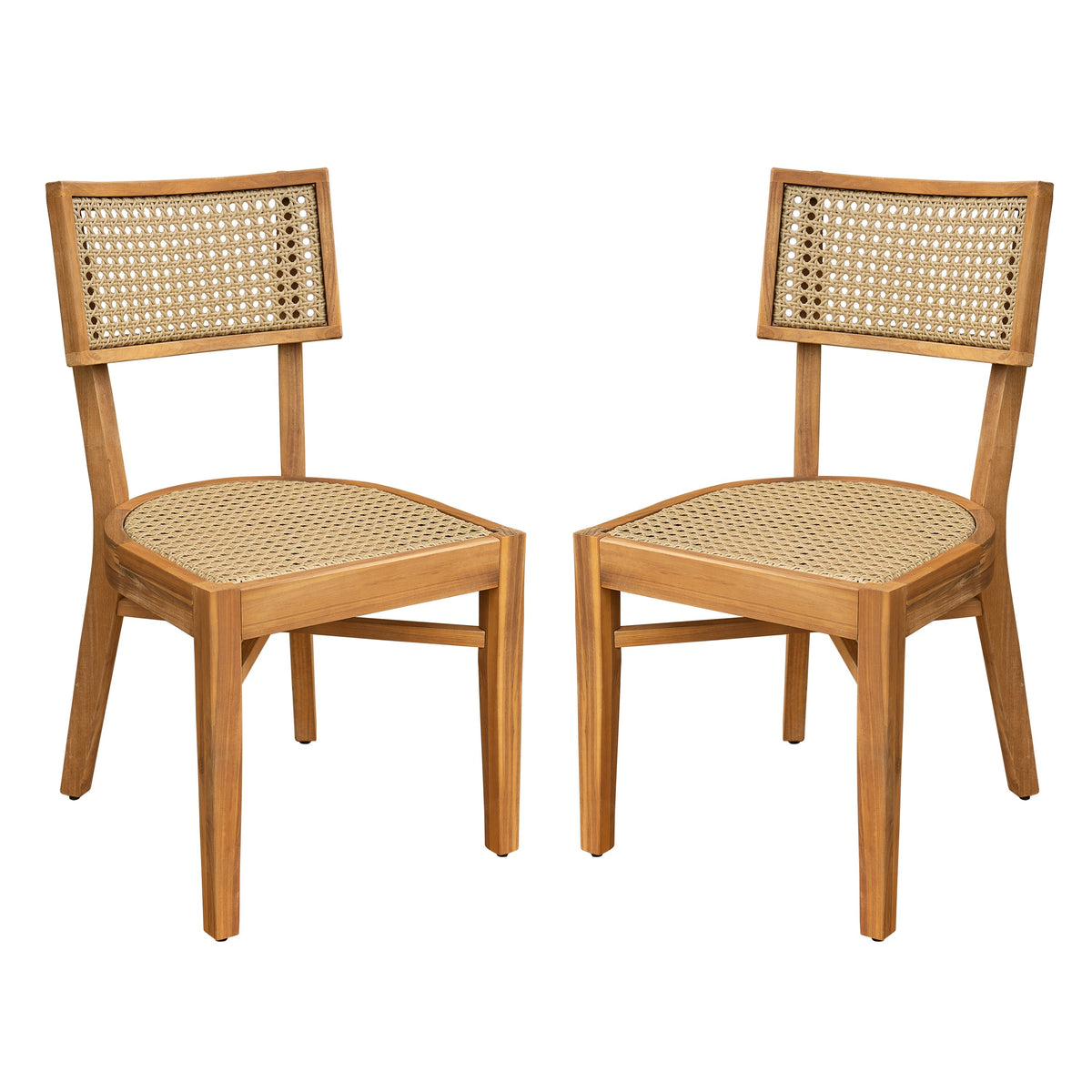 Netro Acacia Wood Dining Chair with light brown wicker, set of 2 outdoor chairs by HouseOfZazla on Tampa Home & Garden Store