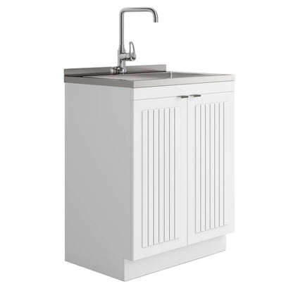 Murphy laundry vanity with chrome faucet and stainless steel sink by Unique Piece Furniture on Tampa Home & Garden Store