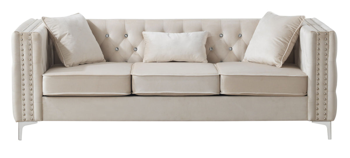 Modern Tufted Sofa With Steel Legs and a Cushion