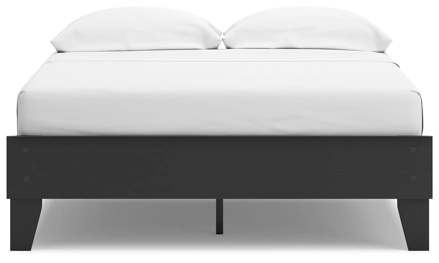Socalle Platform Bed dark wood frame with white bedding on Tampa Home & Garden Store