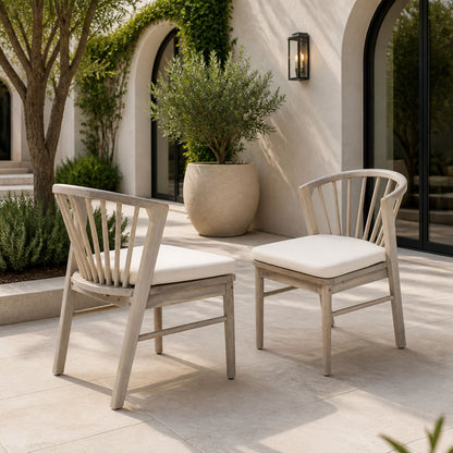 Acacia Wood Patio Outdoor Dining Chairs Set of 2