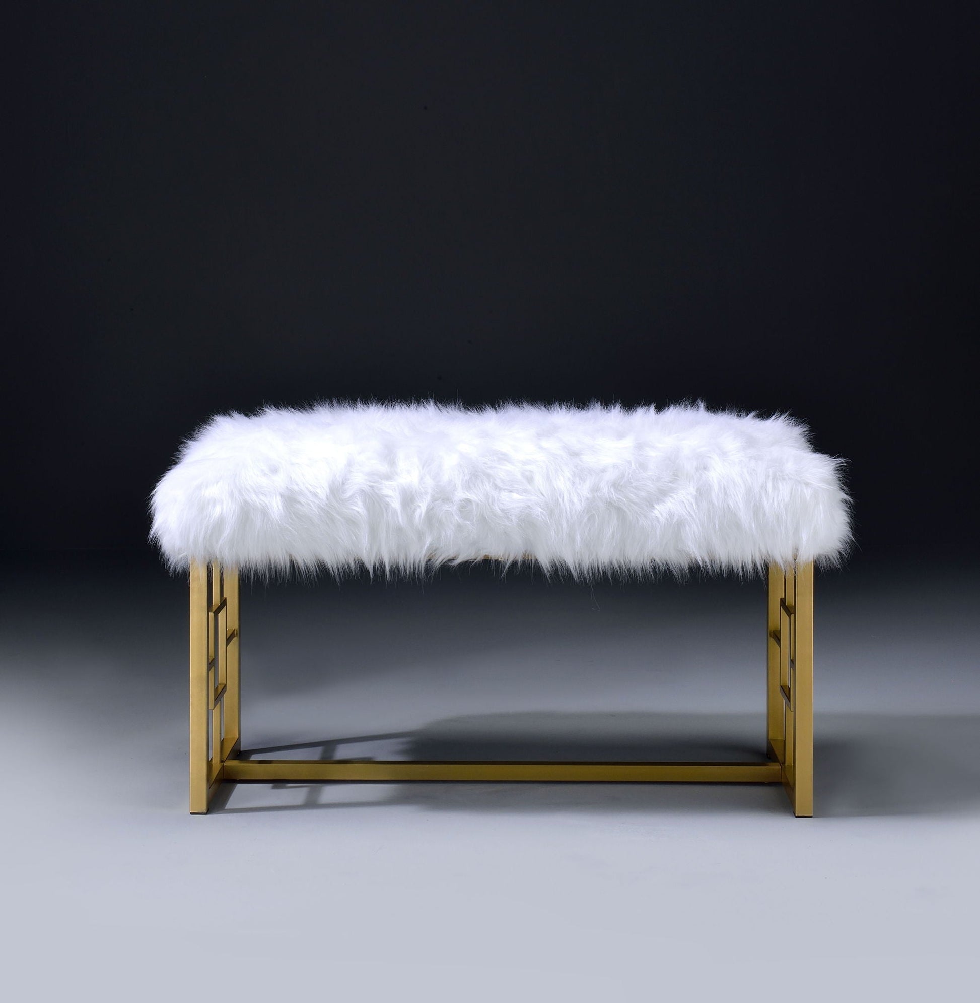 Bagley II upholstered bench with white faux fur and gold metal legs on Tampa Home & Garden Store