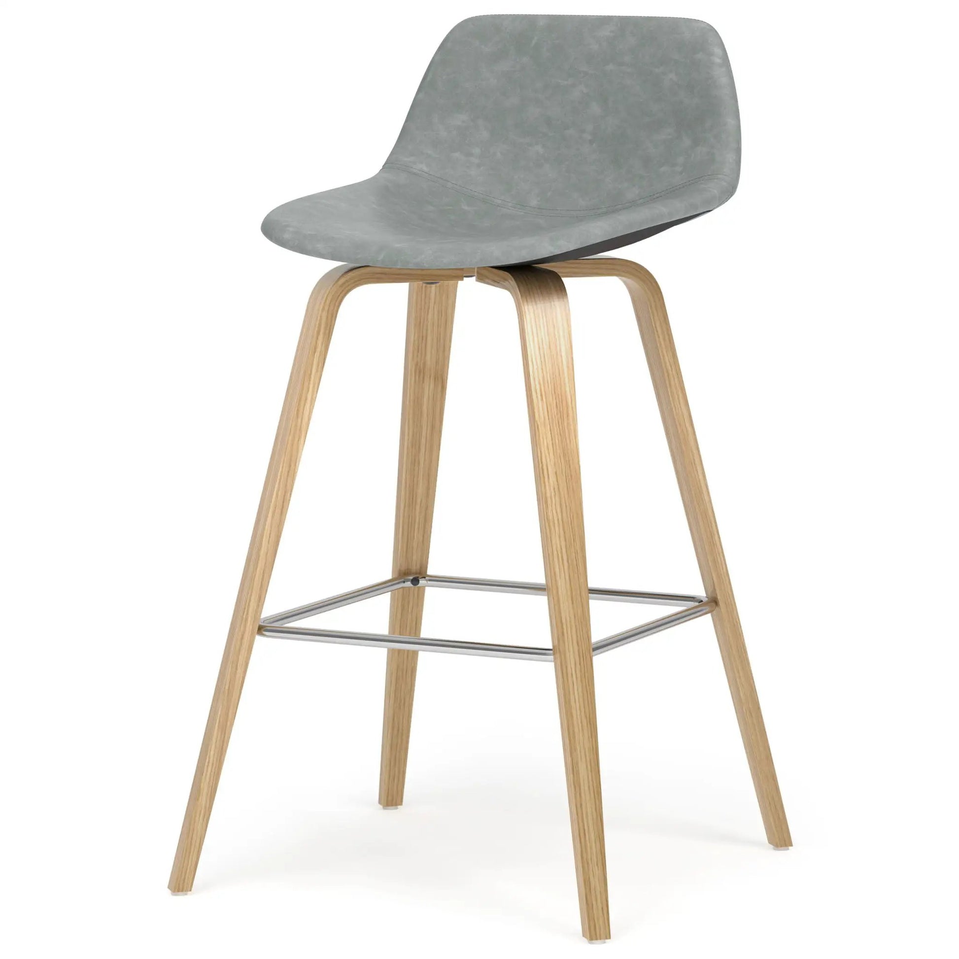 Randolph Bentwood upholstered counter stool with grey seat and natural wood legs, metal footrest on Tampa Home & Garden Store