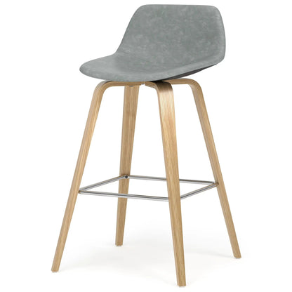 Randolph Bentwood upholstered counter stool with grey seat and natural wood legs, metal footrest on Tampa Home & Garden Store