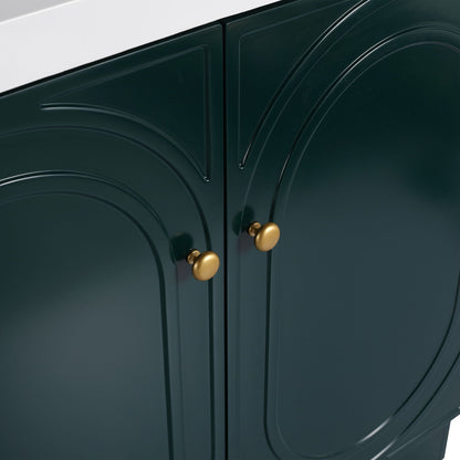 Freestanding Bathroom Vanity with Soft Close in dark green knobs and arched panels on Tampa Home & Garden Store