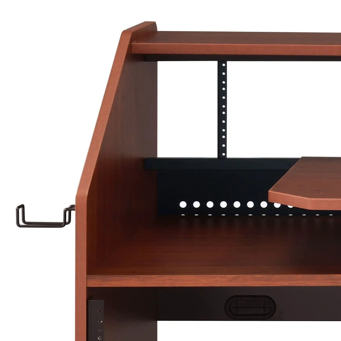 Annette wood music desk with warm brown finish and black perforated steel supports on Tampa Home & Garden Store
