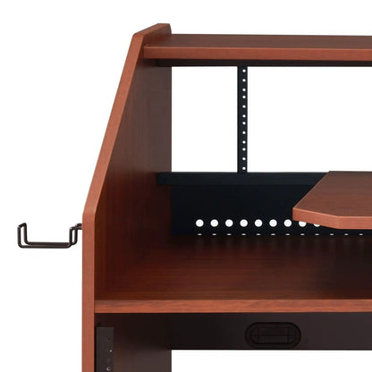 Annette wood music desk with warm brown finish and black perforated steel supports on Tampa Home & Garden Store