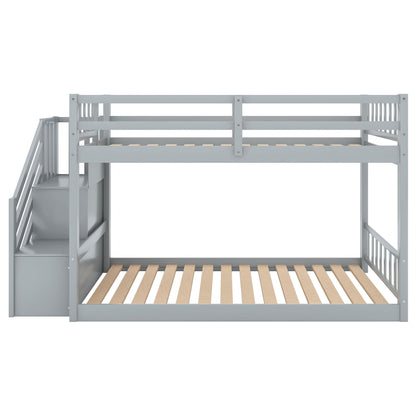 Twin over twin floor bunk bed by HouseOfZazla in grey with ladder storage and guard rails on Tampa Home & Garden Store