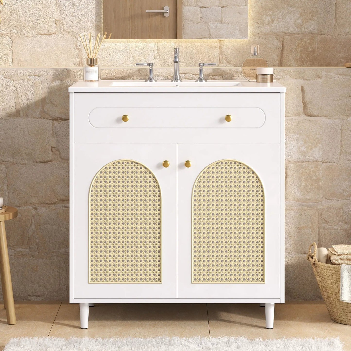 Modern Bathroom Vanity with Sink and Shelf