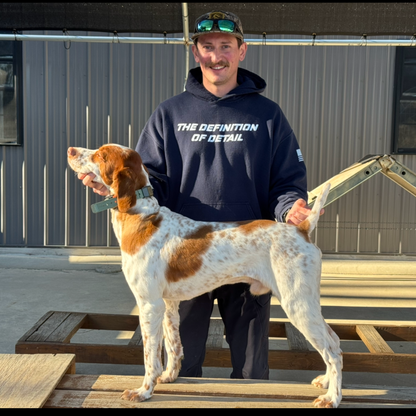 FIELD COLLAR Hoss Straps hunting dog collar teal on a dog held by a man on Tampa Home & Garden Store
