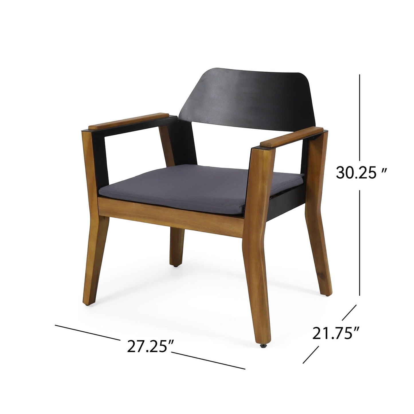 Set of 2 Soho transitional outdoor club chairs with teak frame and charcoal cushions on Tampa Home & Garden Store