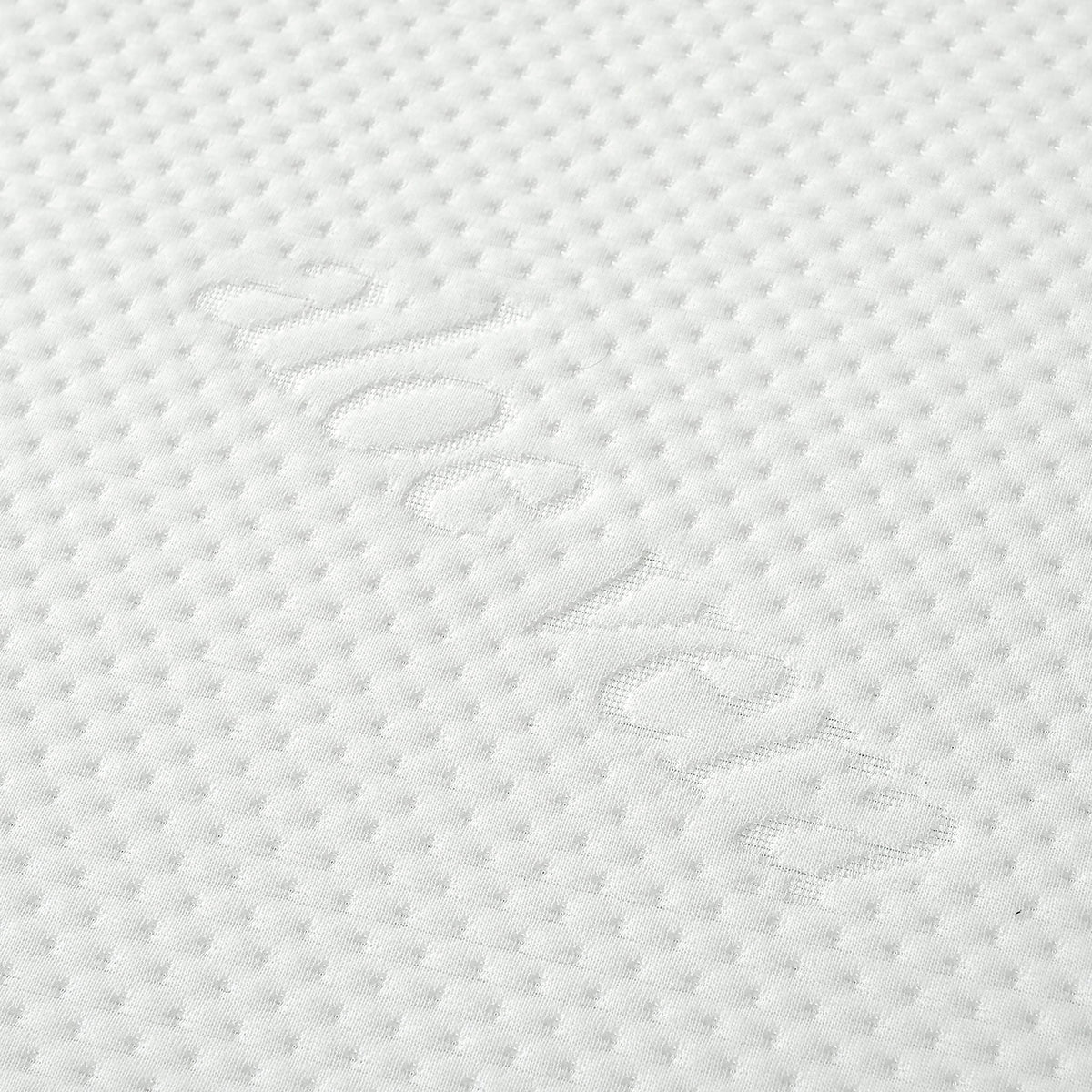 Memory foam mattress fabric close-up in white Aloe Vera cover with dotted quilting texture on Tampa Home & Garden Store