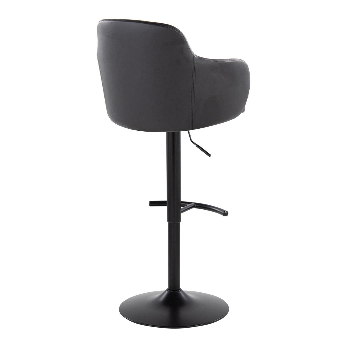 Contemporary adjustable barstool with swivel, dark gray/black faux leather, rounded T-footrest on Tampa Home & Garden Store