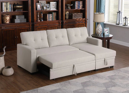 Upholstered pull-out sectional sofa with chaise in beige fabric by Unique Piece Furniture on Tampa Home & Garden Store
