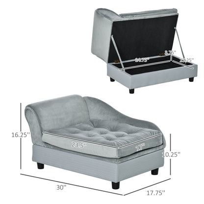 Pet bed PawHut Luxury Fancy Dog Bed for Small Dogs with Hidden Storage in grey velvet by HouseOfZazla on Tampa Home & Garden Store