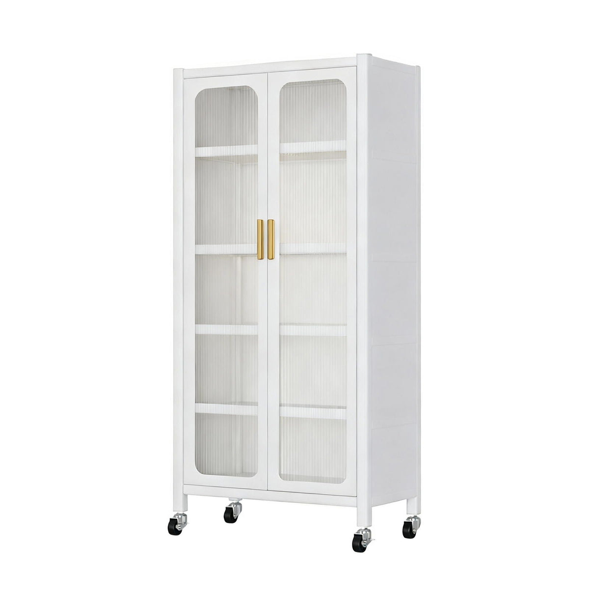 6-tier white display cabinet with transparent glass doors, adjustable shelves, casters on Tampa Home & Garden Store