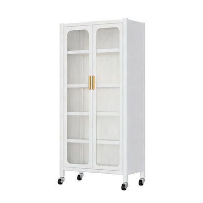 6-tier white display cabinet with transparent glass doors, adjustable shelves, casters on Tampa Home & Garden Store