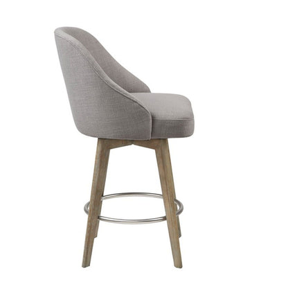 Counter Stool with Swivel Seat in gray-beige fabric, solid wood legs and metal footrest on Tampa Home & Garden Store