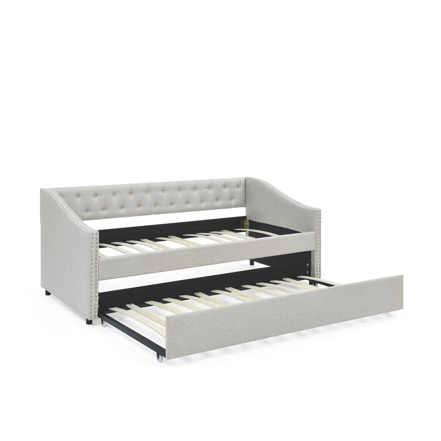 Upholstered Tufted Daybed With Drawers Waved Arms