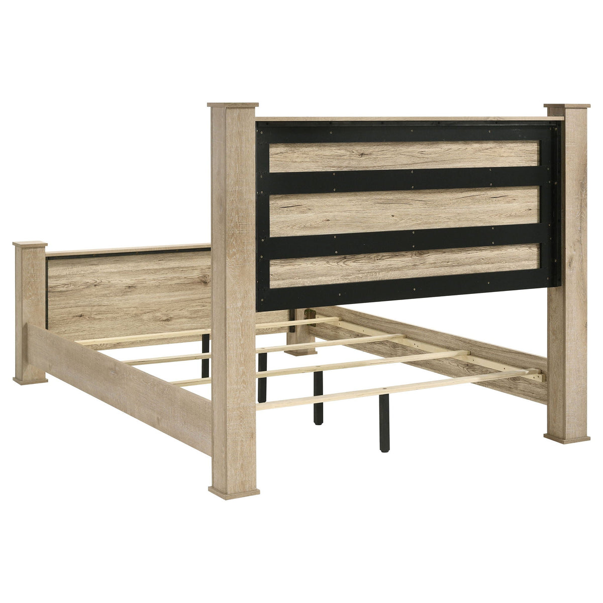 Sansome Queen Panel Bed Oak by HouseOfZazla with natural oak panels and black metal frame on Tampa Home & Garden Store
