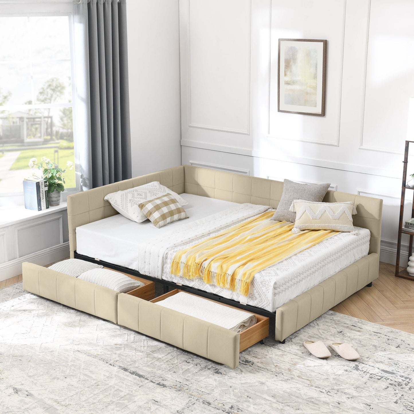 Mid-Century Upholstered Bed Frame and Backrest